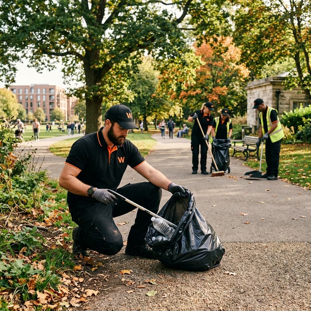 Workers cleaning in a park