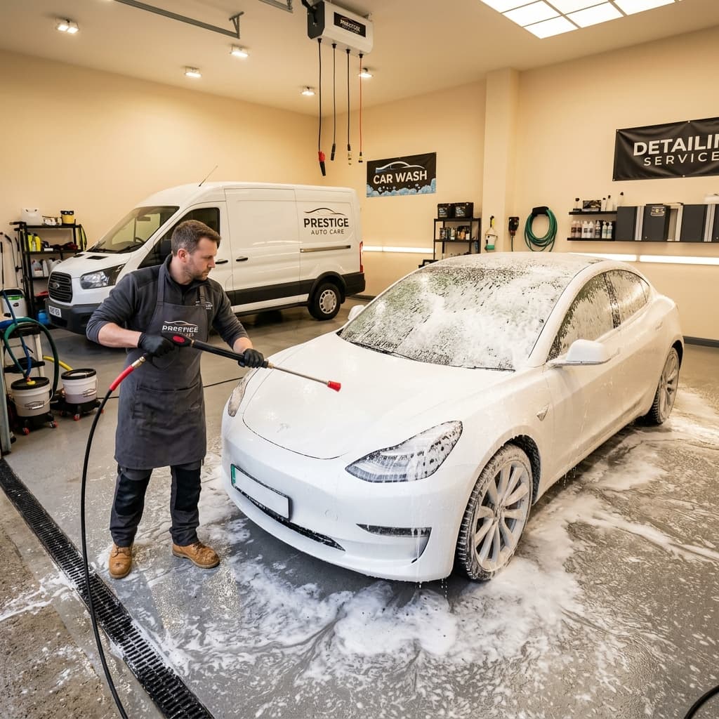 Car wash professional at doorstep