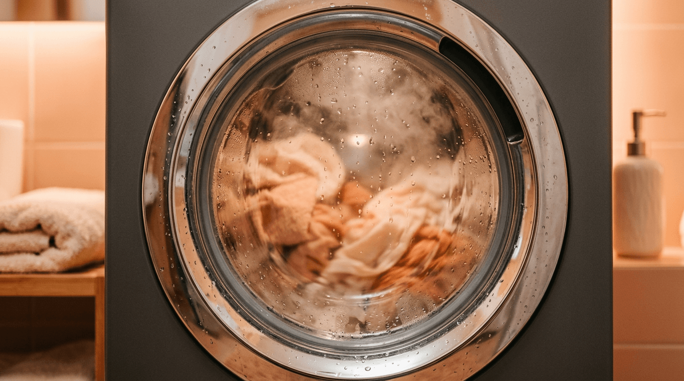 Modern laundry with efficient washing — water-smart cleaning in a warm-toned space